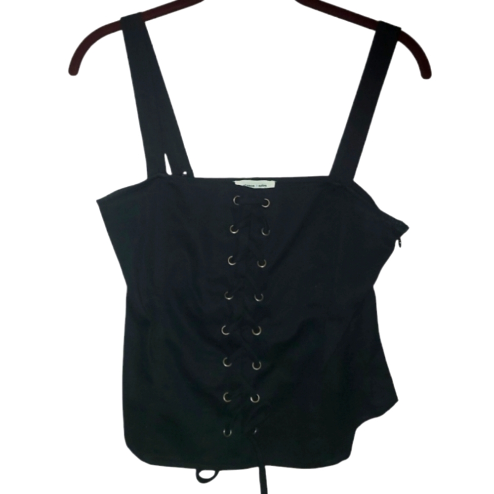 Silence & Noise Black Gold Corset Top Cami Bustier Lace up Removable Straps S